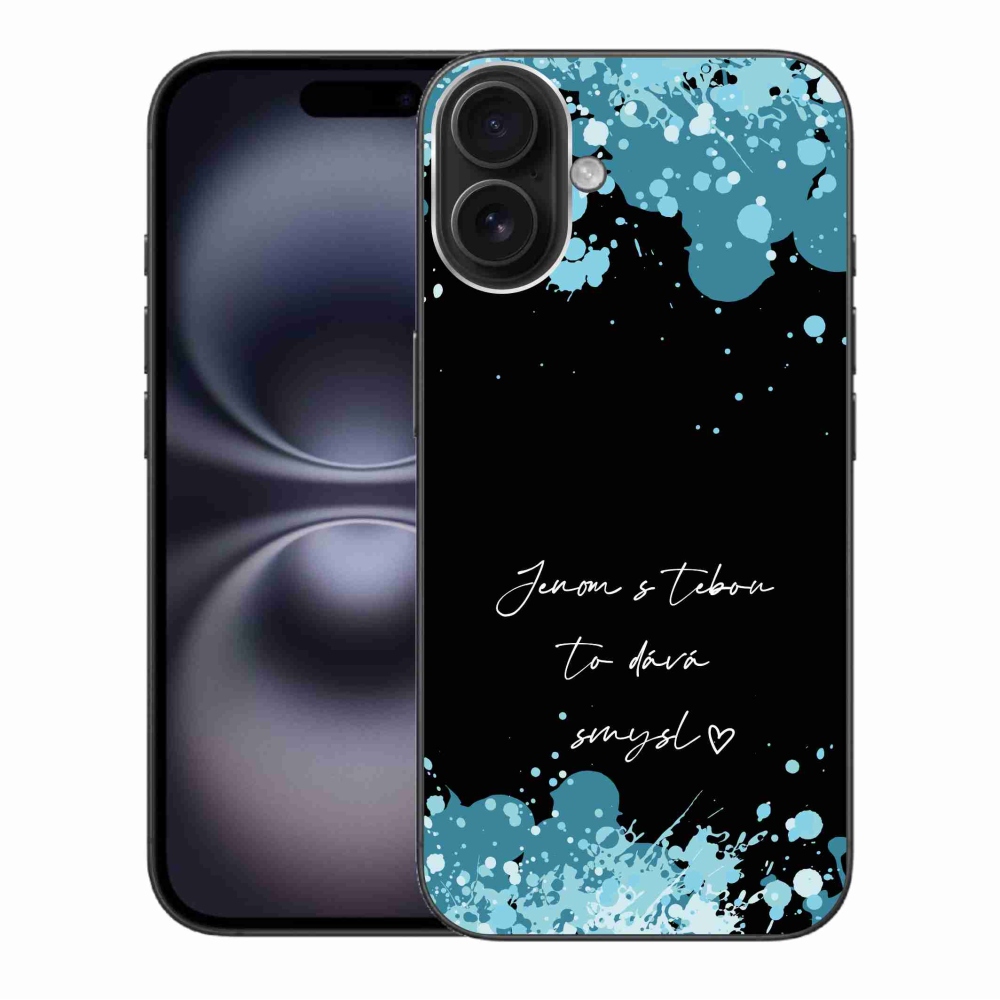 Gelový kryt mmCase na iPhone 16 Plus - zamilovaný text černé pozadí