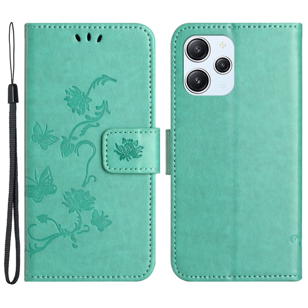 Flower knížkové pouzdro na Xiaomi Redmi 12 4G/5G - modrozelené