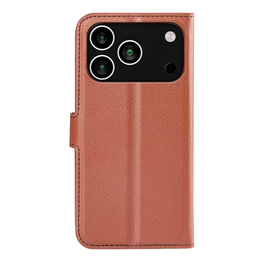Litchi knížkové pouzdro na iPhone 17 Pro - hnědý