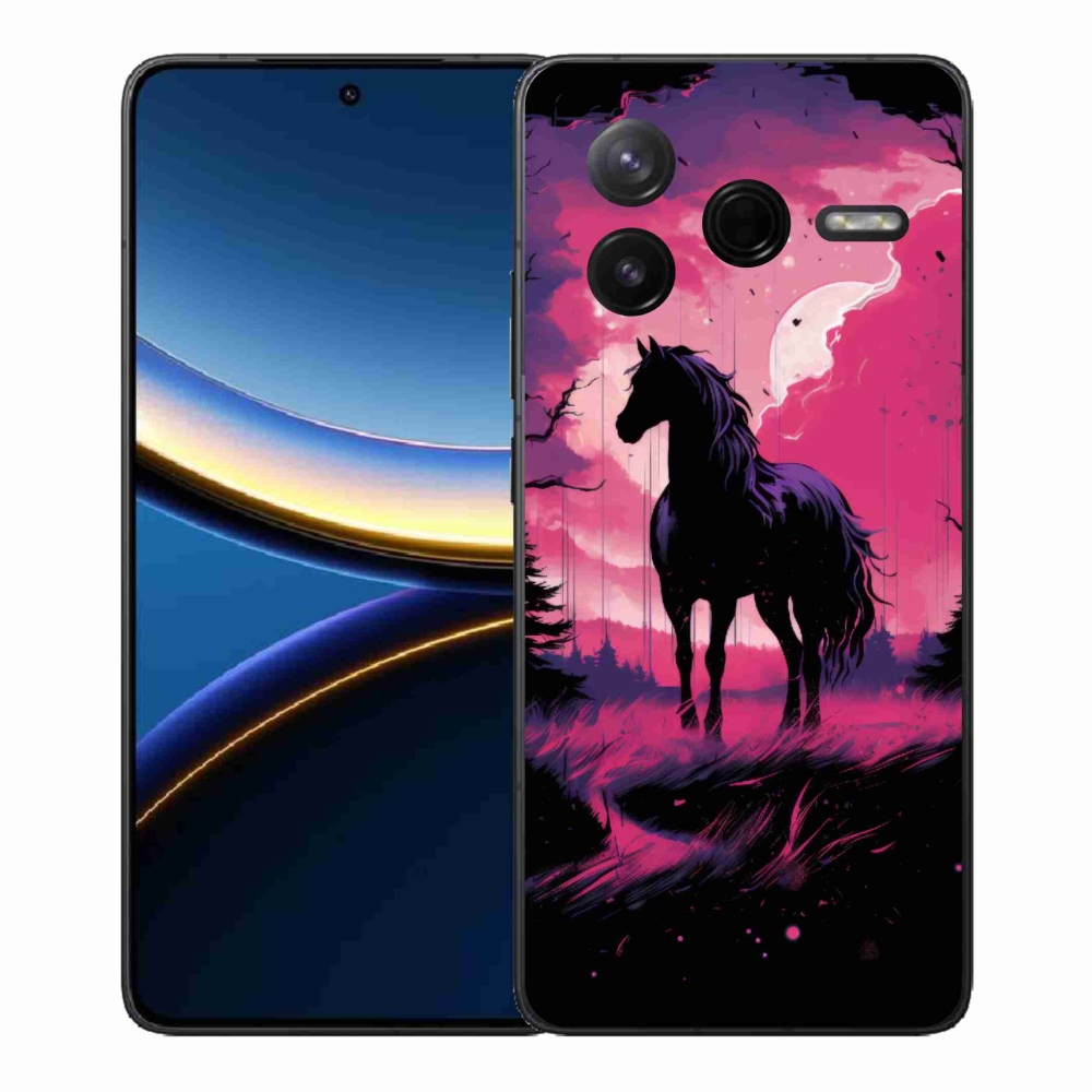 Gelový kryt mmCase na Xiaomi Poco F7 Pro - černý kreslený kůň 1