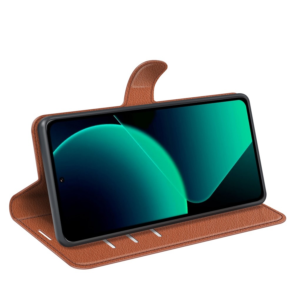 Litchi knížkové pouzdro na Xiaomi 13T/13T Pro - hnědé
