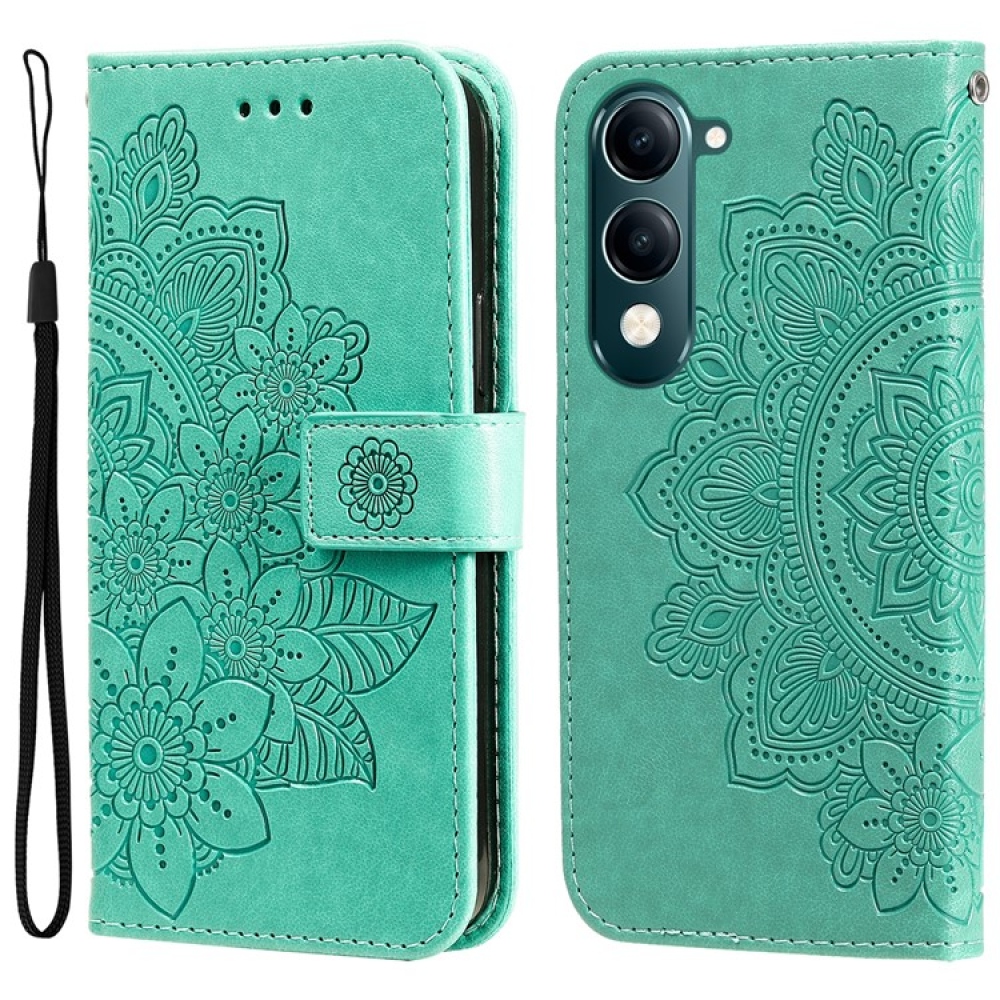 Floral knížkové pouzdro na Vivo Y29s 5G - modrozelené