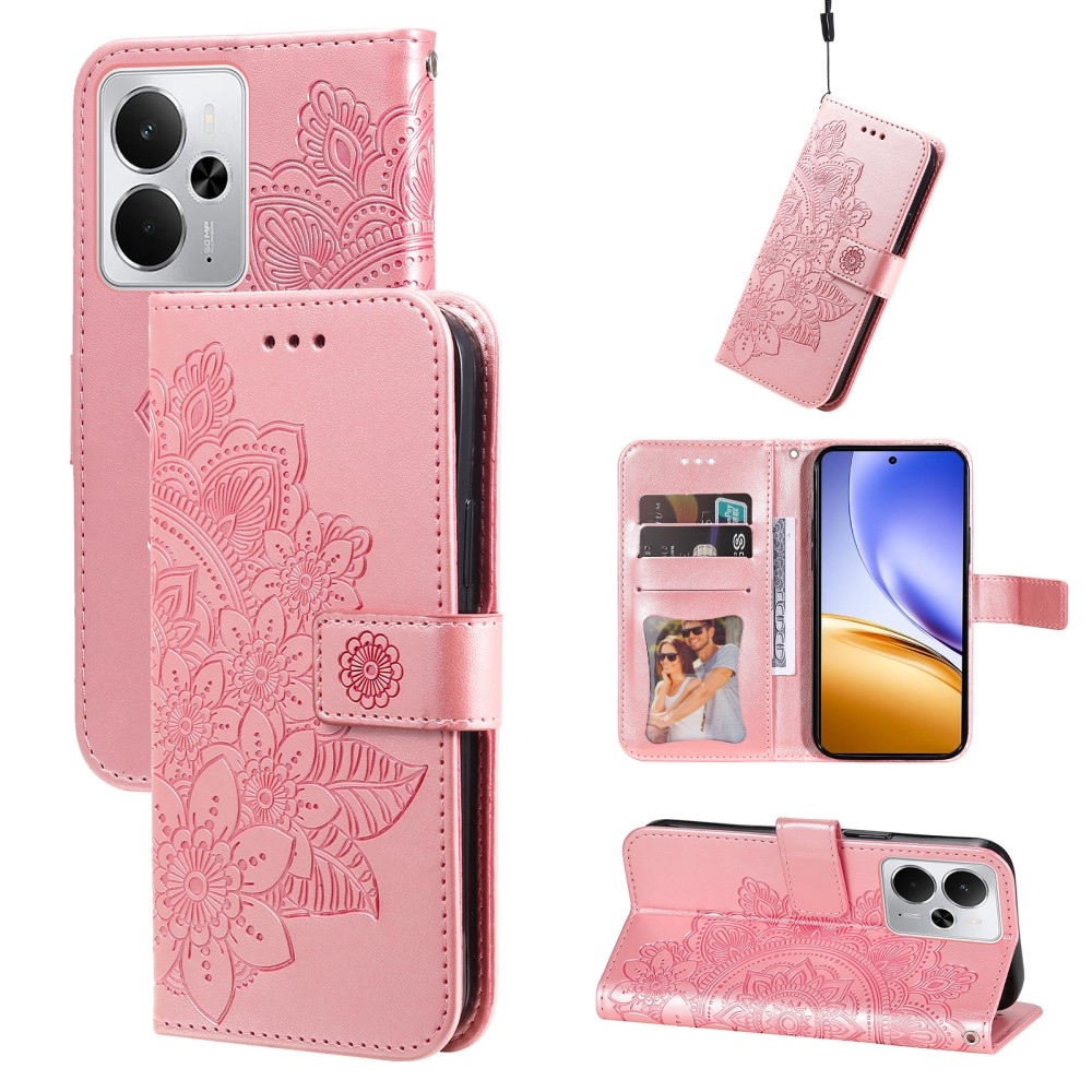 Floral knížkové pouzdro na Realme 14 5G - růžové