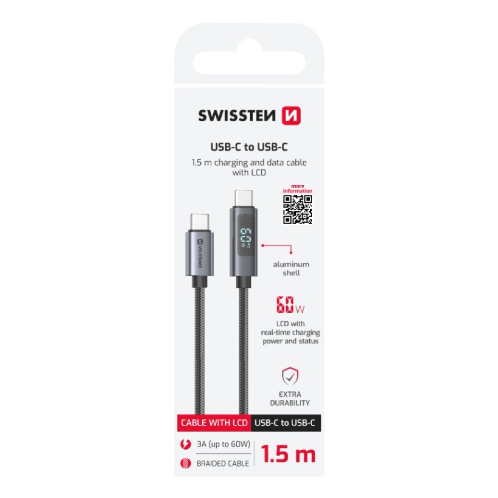 Swissten LCD kabel USB-C / USB-C 1,5m