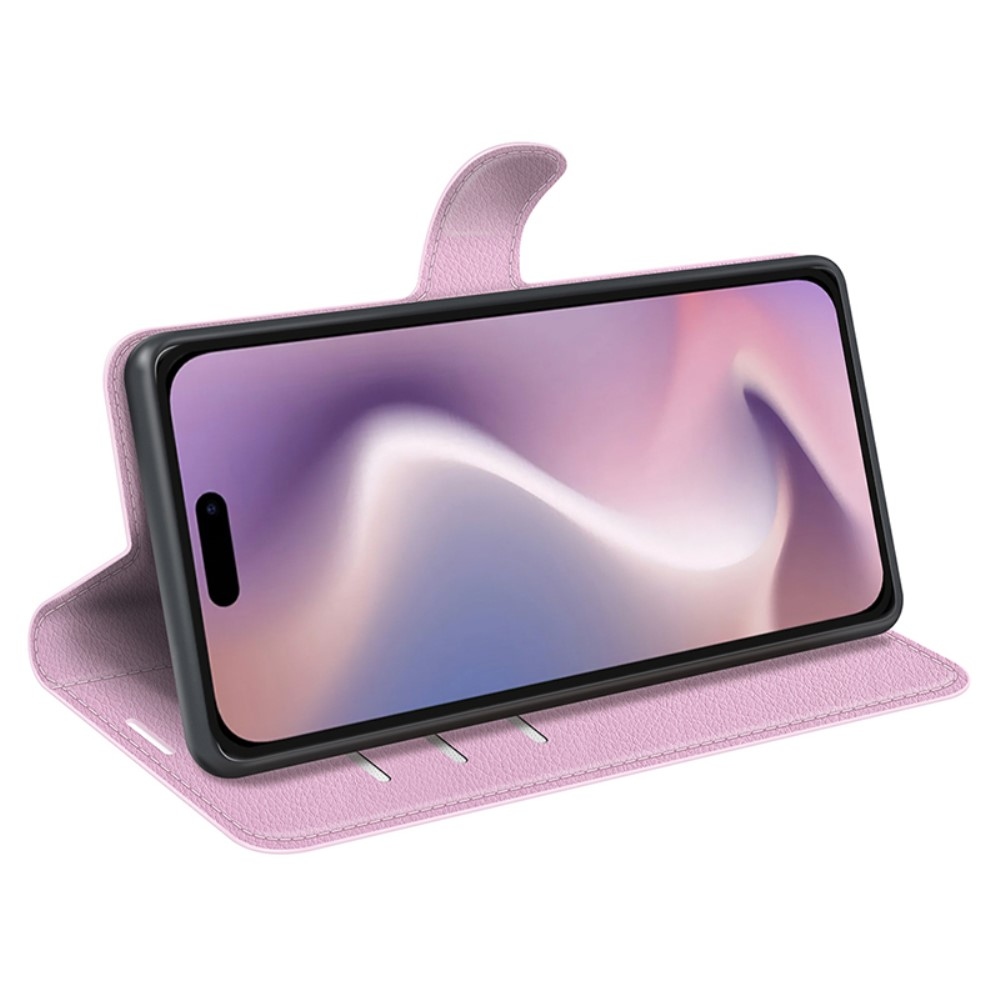 Litchi knížkové pouzdro na iPhone 16 Pro Max - růžové