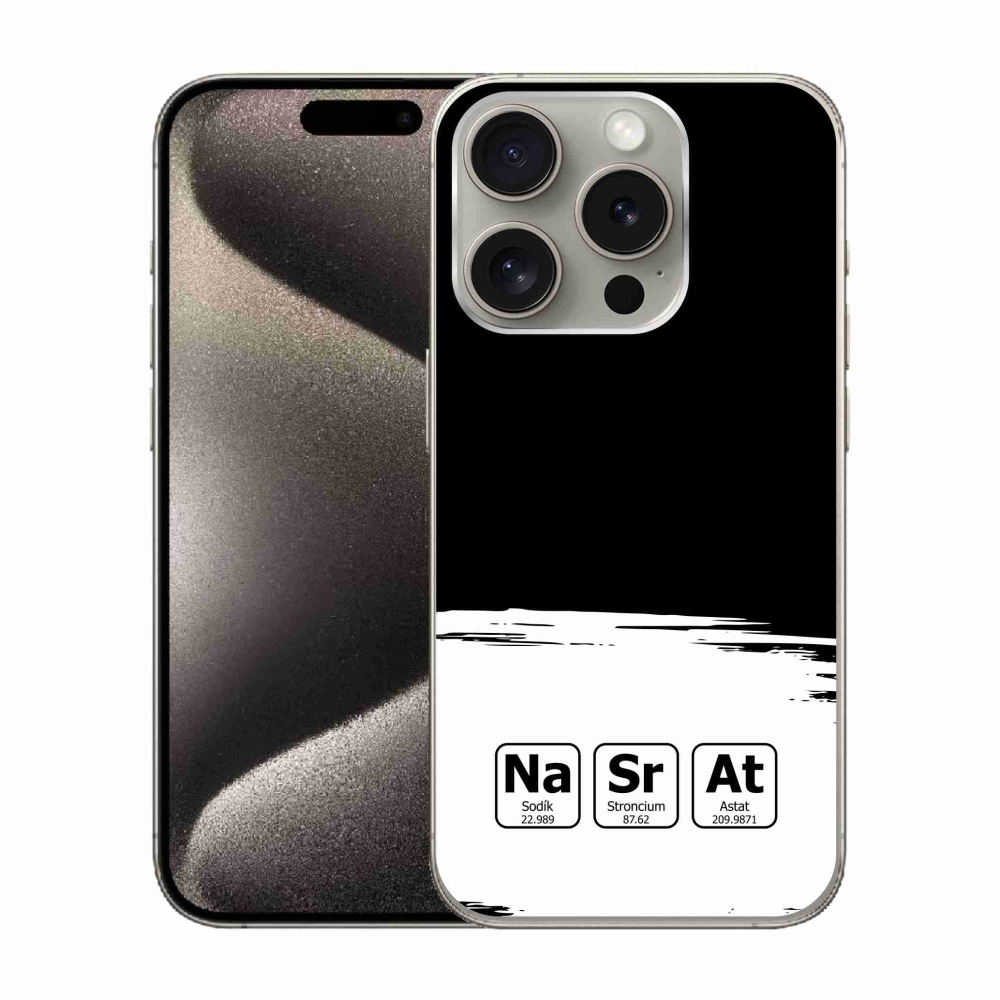 Gelový kryt mmCase na iPhone 15 Pro - chemické prvky bíločerné pozadí