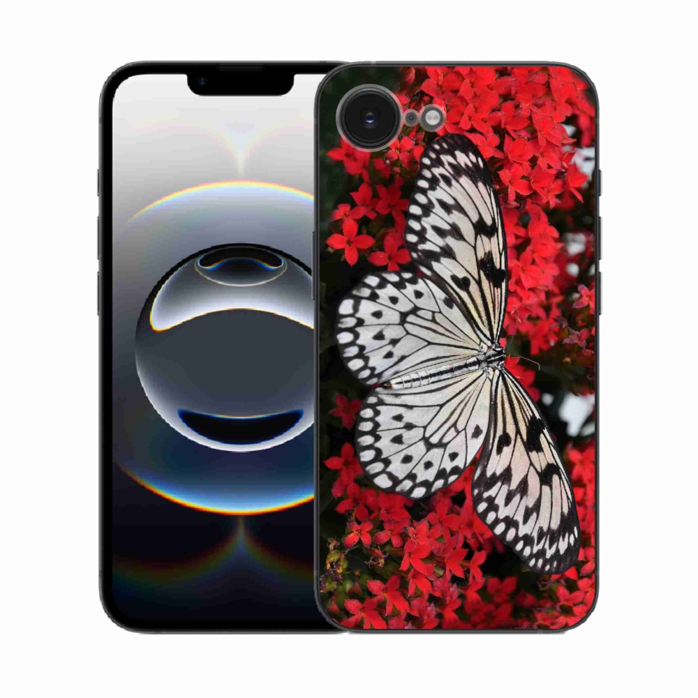 Gelový kryt mmCase na iPhone 16e - černobílý motýl 1