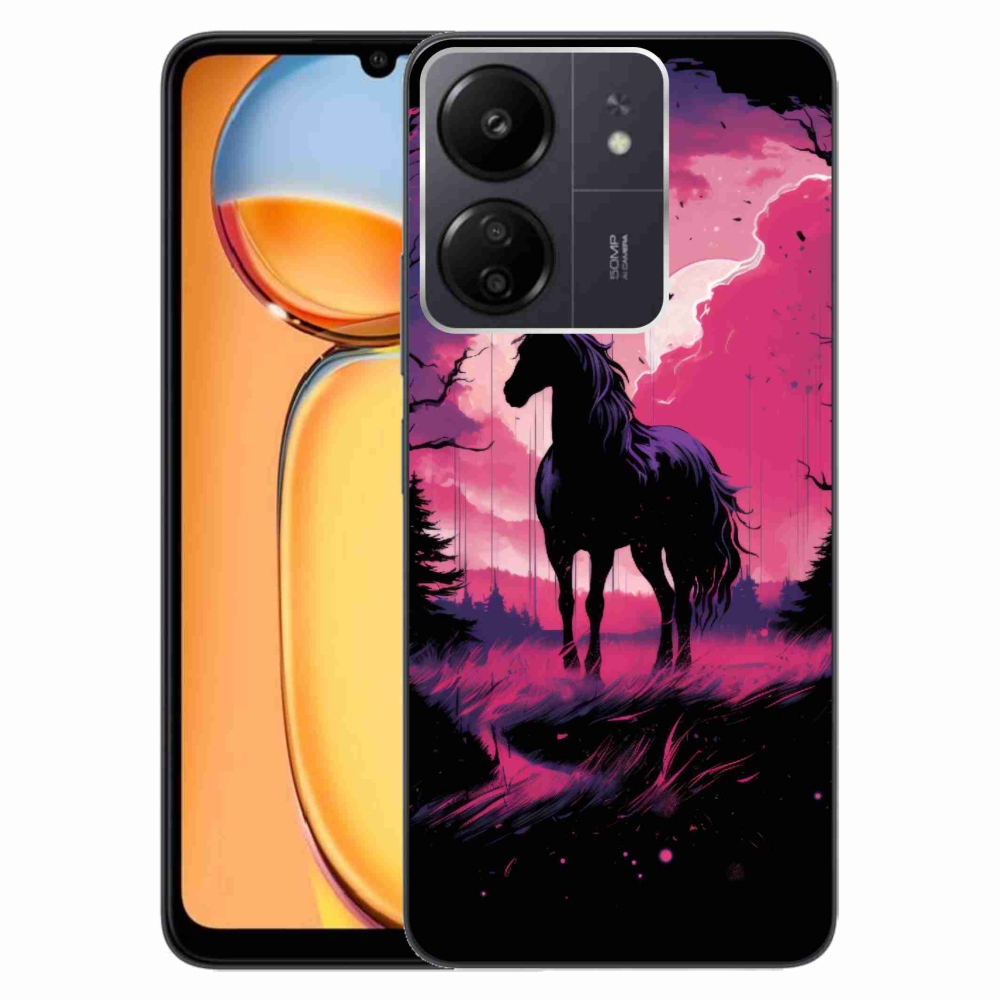 Gelový kryt mmCase na Xiaomi Poco C65/Redmi 13C - černý kreslený kůň 1