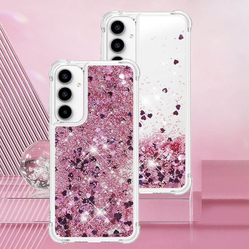 Glitter gelový přesýpací obal na Samsung Galaxy A35 5G - růžovozlatý/srdíčka