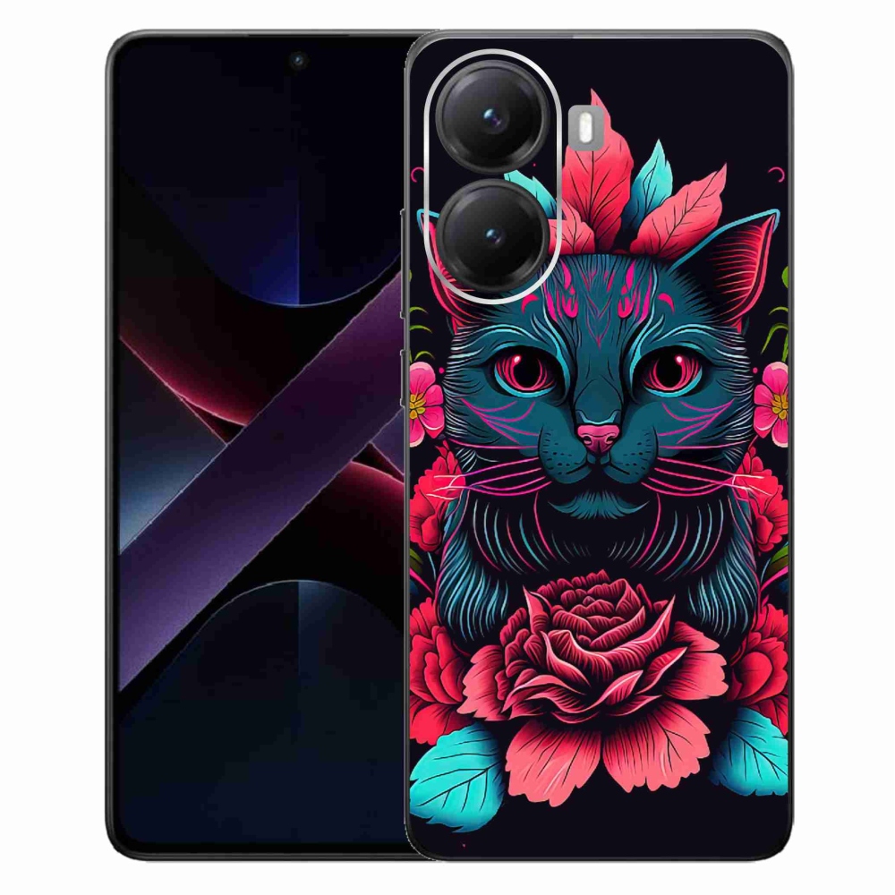 Gelový kryt mmCase na Xiaomi Poco X7 Pro 5G - květiny a kočka