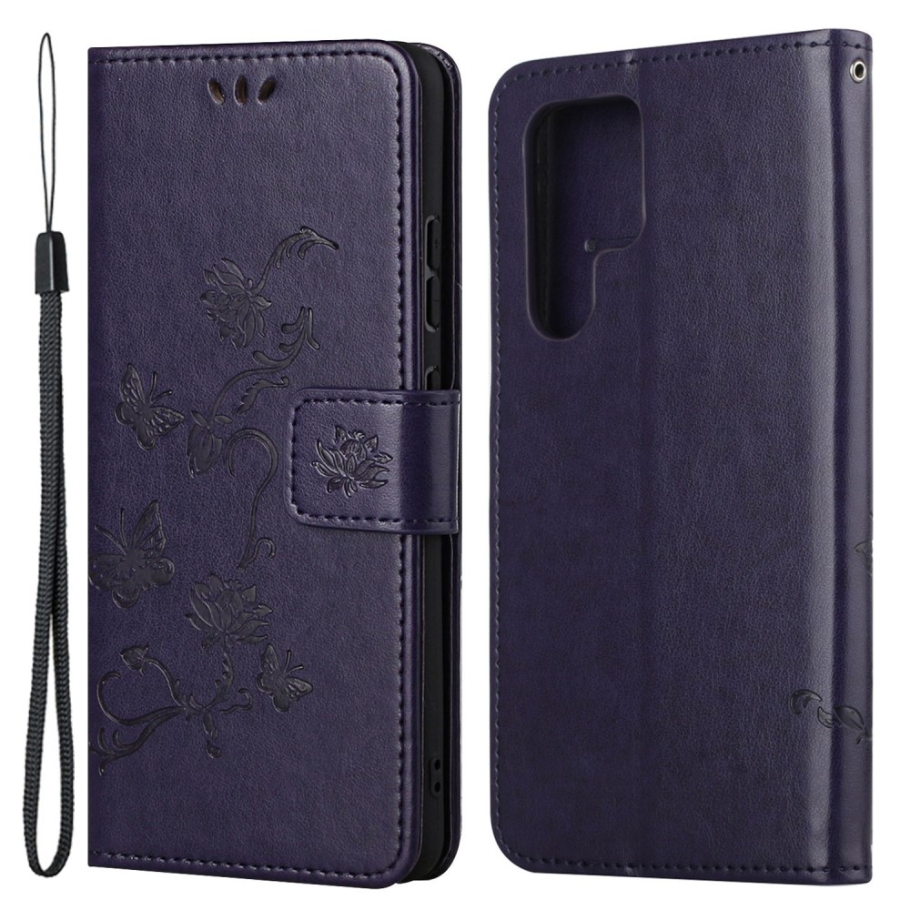 Flower knížkové pouzdro na Samsung Galaxy S24 Ultra - tmavěfialové