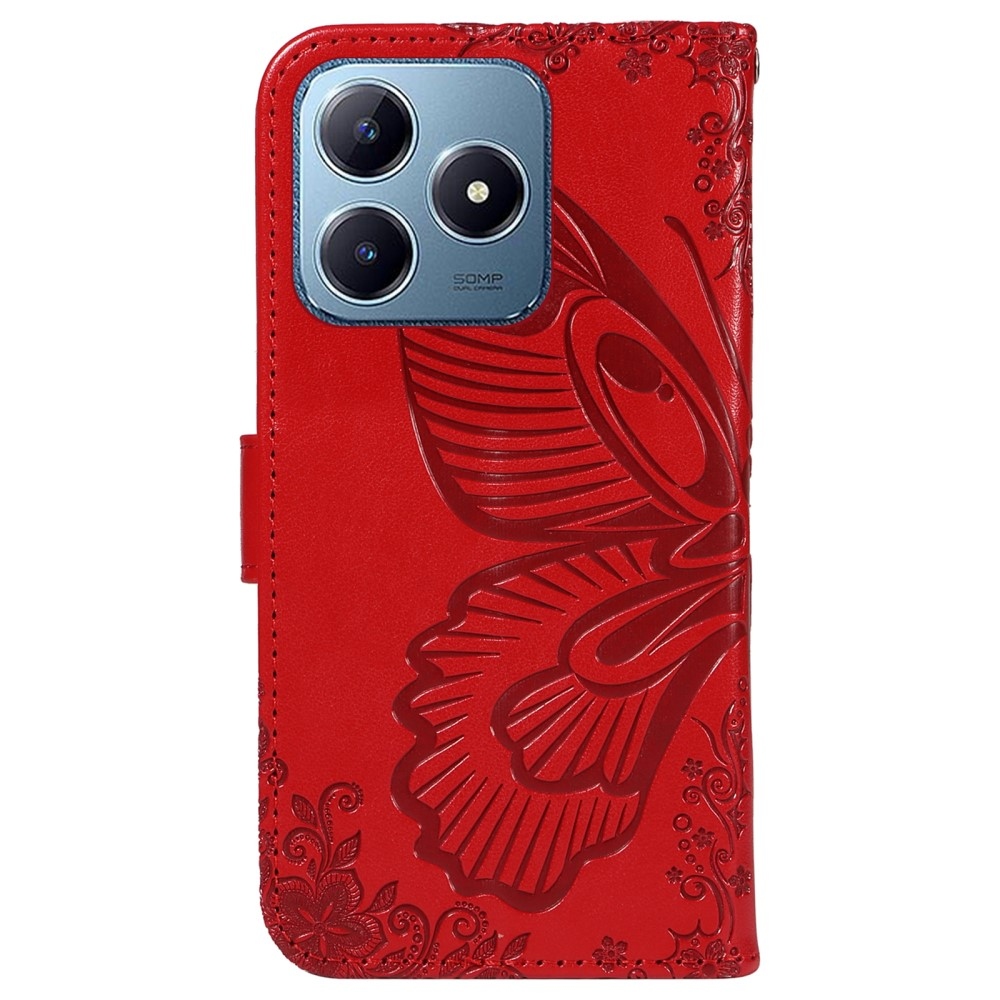 Floral Butterfly knížkové pouzdro na Realme C61/C63 - červené