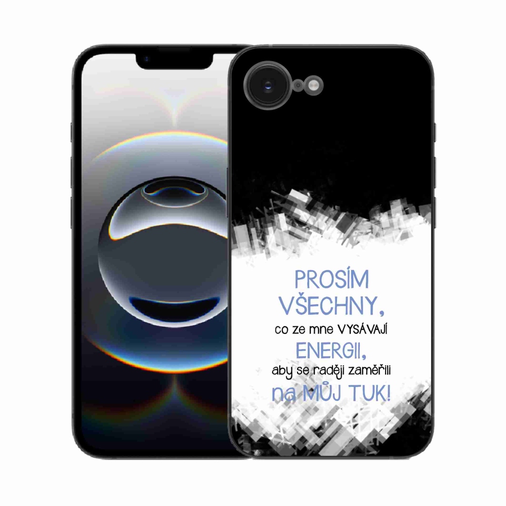 Gelový kryt mmCase na iPhone 16e - vtipný text 1 modrý