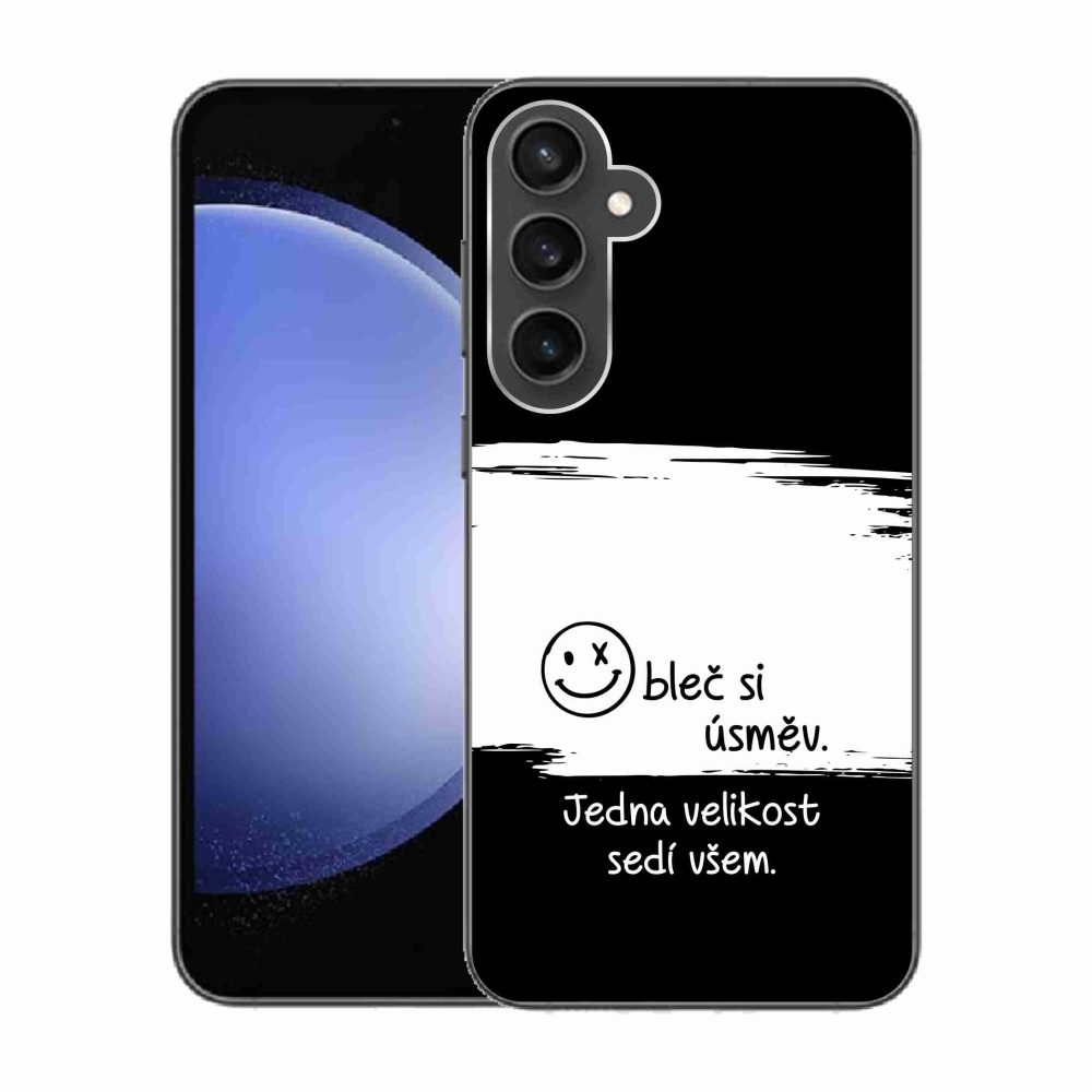 Gelový kryt mmCase na Samsung Galaxy S23 FE - vtipný text 8 bíločerné pozadí