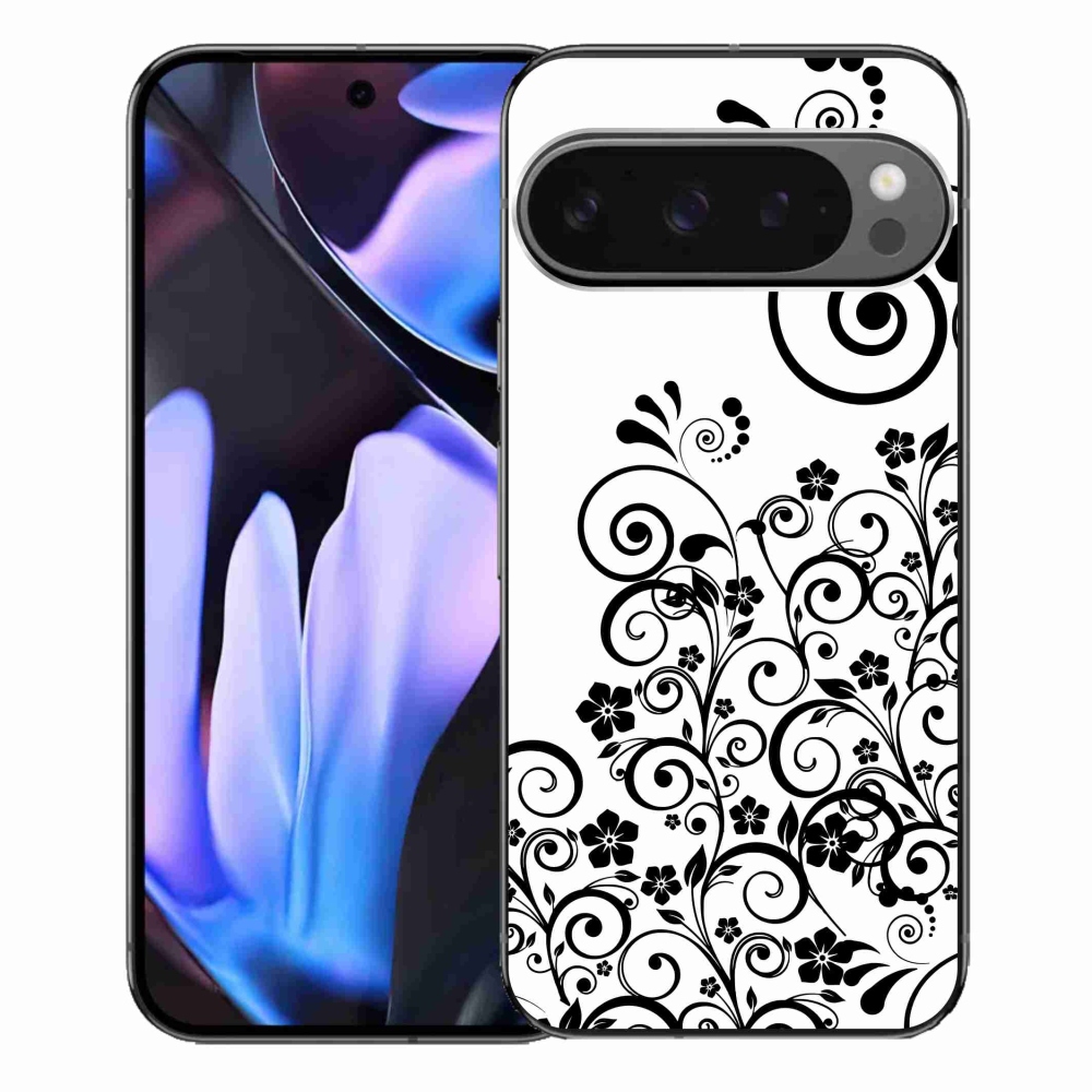 Gelový kryt mmCase na Google Pixel 9 Pro XL - černobílé květinové vzory