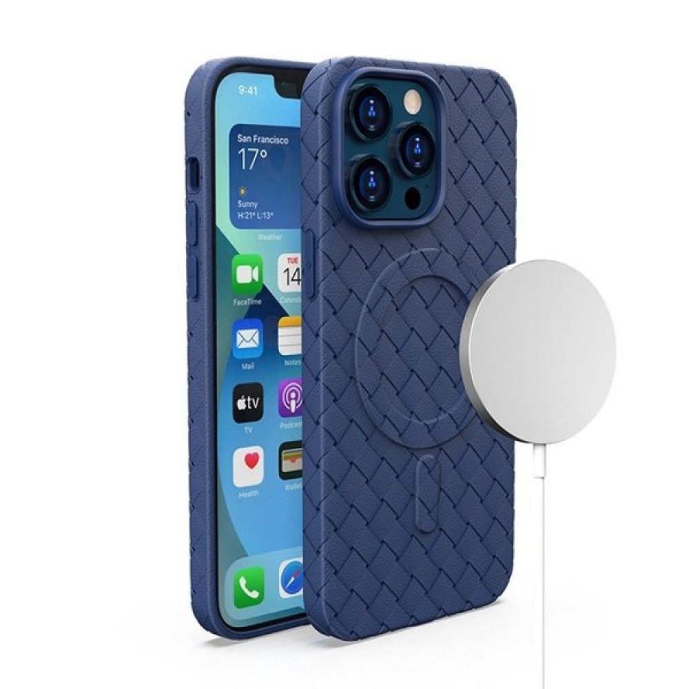 Woven gelový obal s MagSafe na iPhone 15 Pro Max - tmavěmodrý