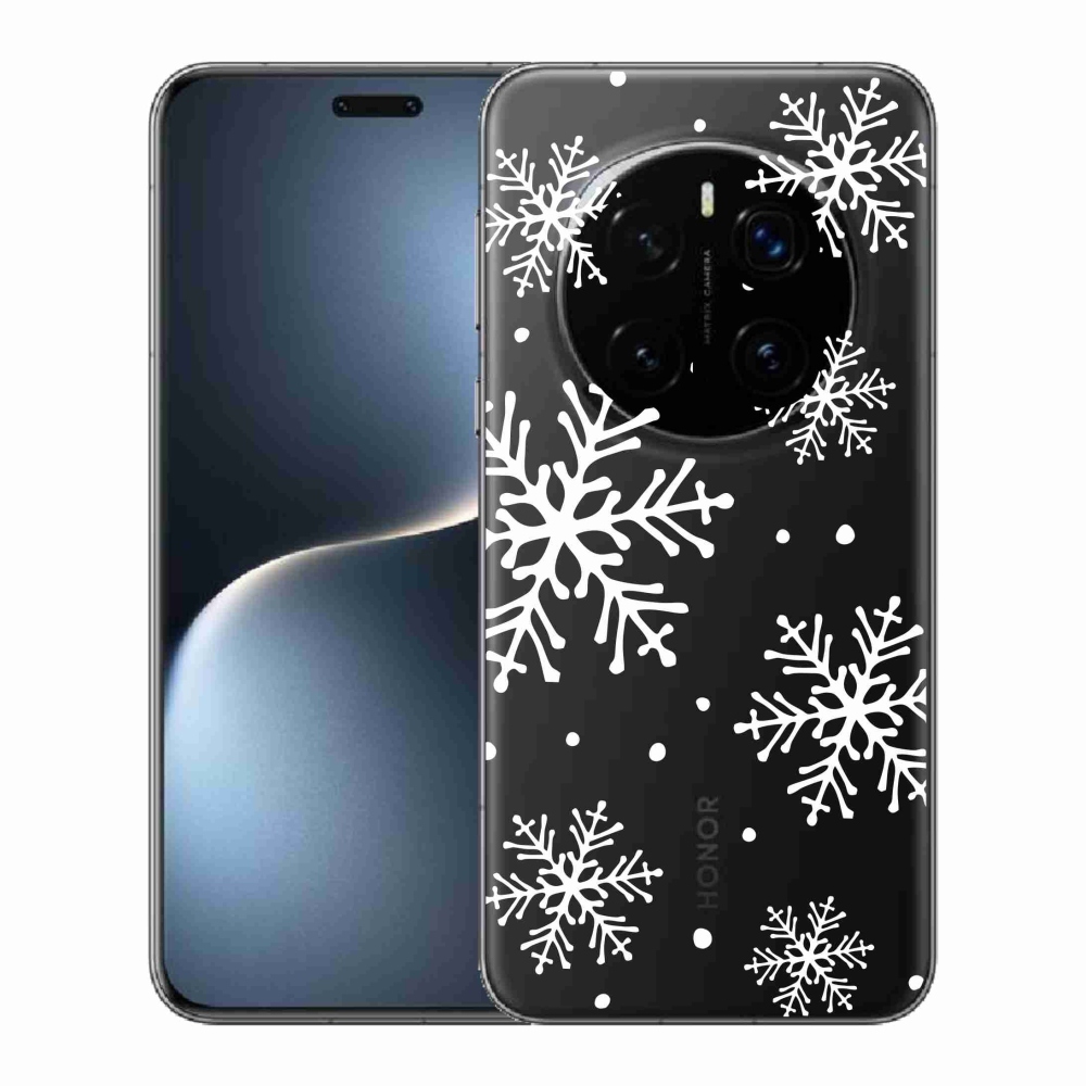 Gelový kryt mmCase na Honor Magic 7 Pro 5G - bílé vločky na průhledném pozadí