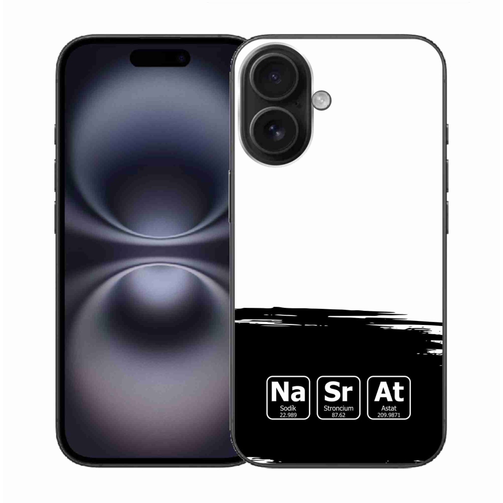 Gelový kryt mmCase na iPhone 16 - chemické prvky černobílé pozadí