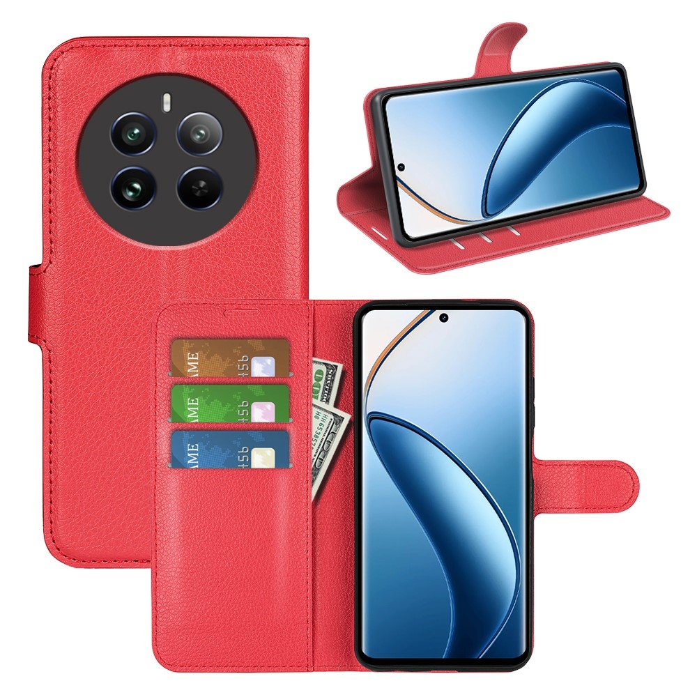 Litchi knížkové pouzdro na Realme 12+ 5G - červené
