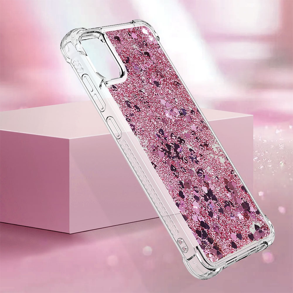 Glitter přesýpací gelový obal na Samsung Galaxy A07 4G - růžovozlatý/srdíčka