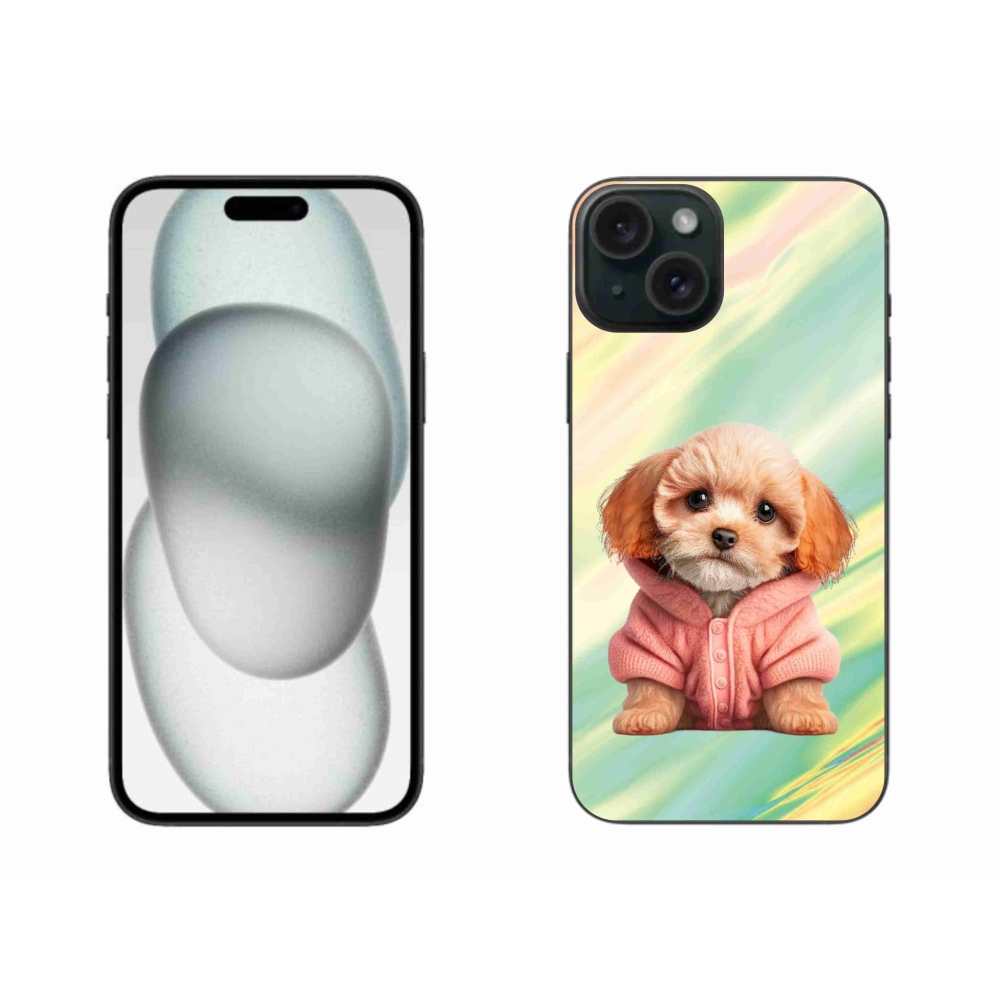 Gelový kryt mmCase na iPhone 15 Plus - štěně ve svetru