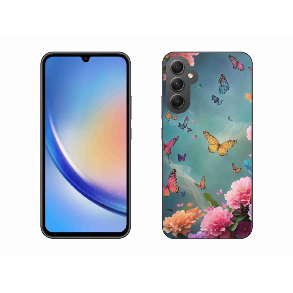 Gelový kryt mmCase na Samsung Galaxy A34 5G - barevné květy a motýli