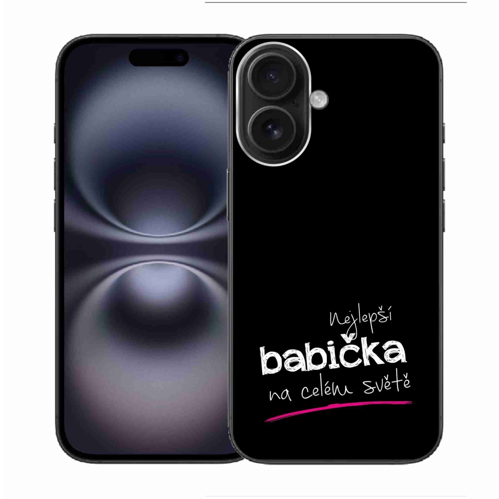 Gelový kryt mmCase na iPhone 16 - nejlepší babička 4 černé pozadí
