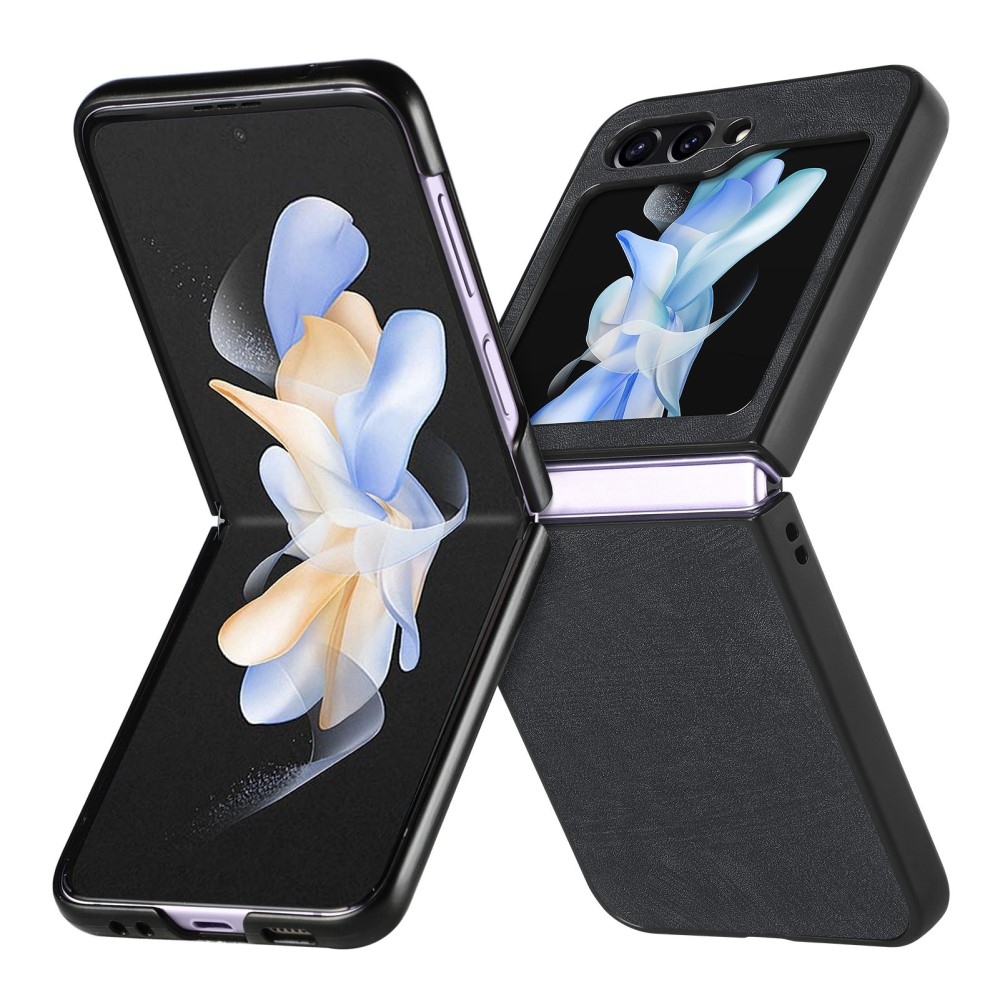 Vintage plastový kryt s umělou kůží na Samsung Galaxy Z Flip6 5G - černý
