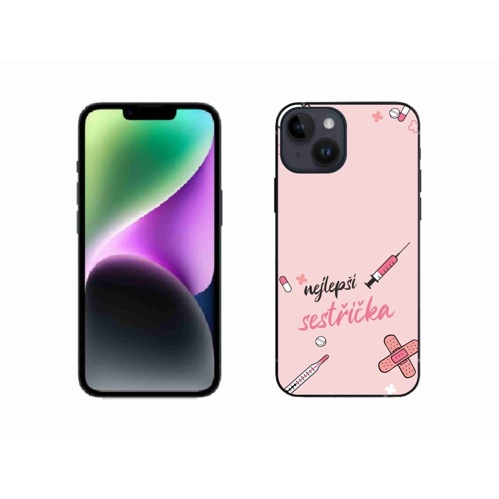 Gelový kryt mmCase na iPhone 14 - nejlepší sestřička růžové pozadí