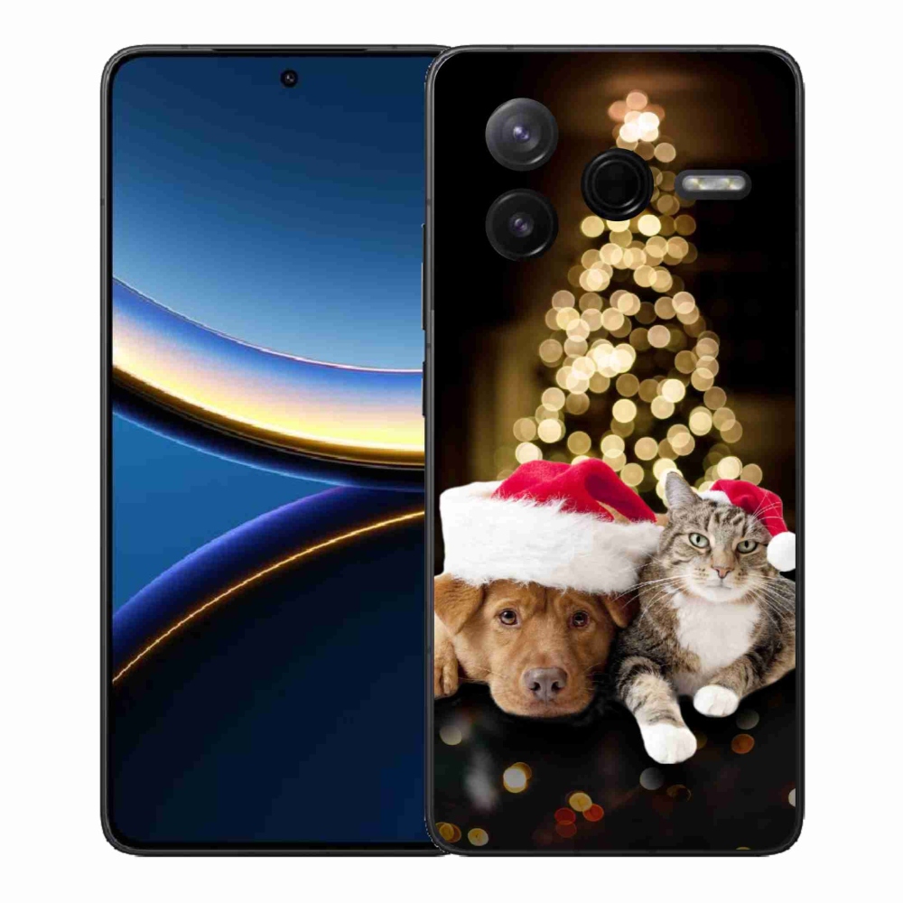 Gelový kryt mmCase na Xiaomi Poco F7 Pro - vánoční pes a kočka
