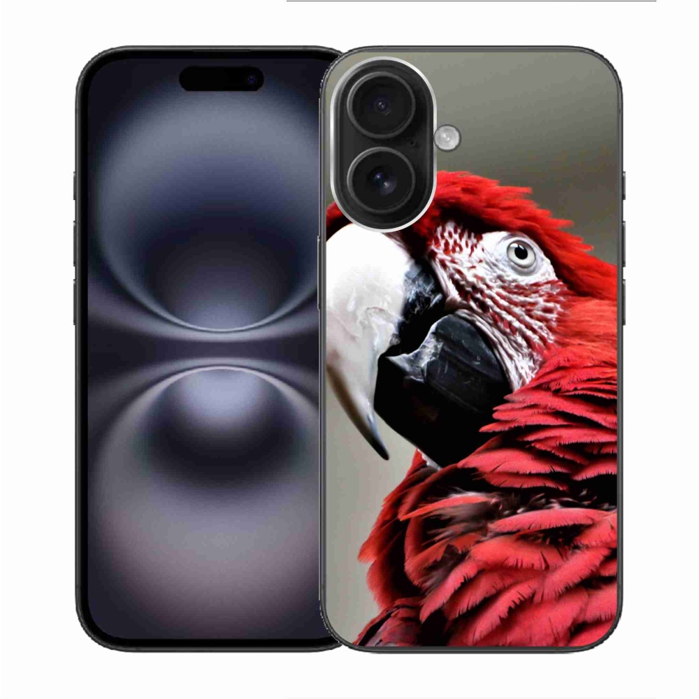 Gelový obal mmCase na iPhone 16 - papoušek ara červený