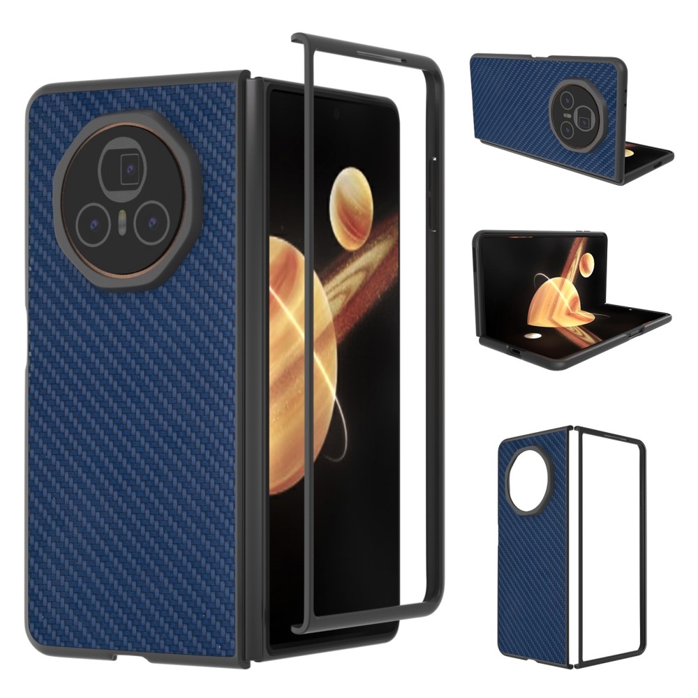 Carbon plastový obal s umělou kůží na Honor Magic V3 - tmavěmodrý