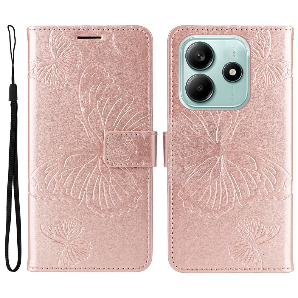 Big Butterfly knížkové pouzdro na Xiaomi Redmi Note 14 5G - růžovozlaté
