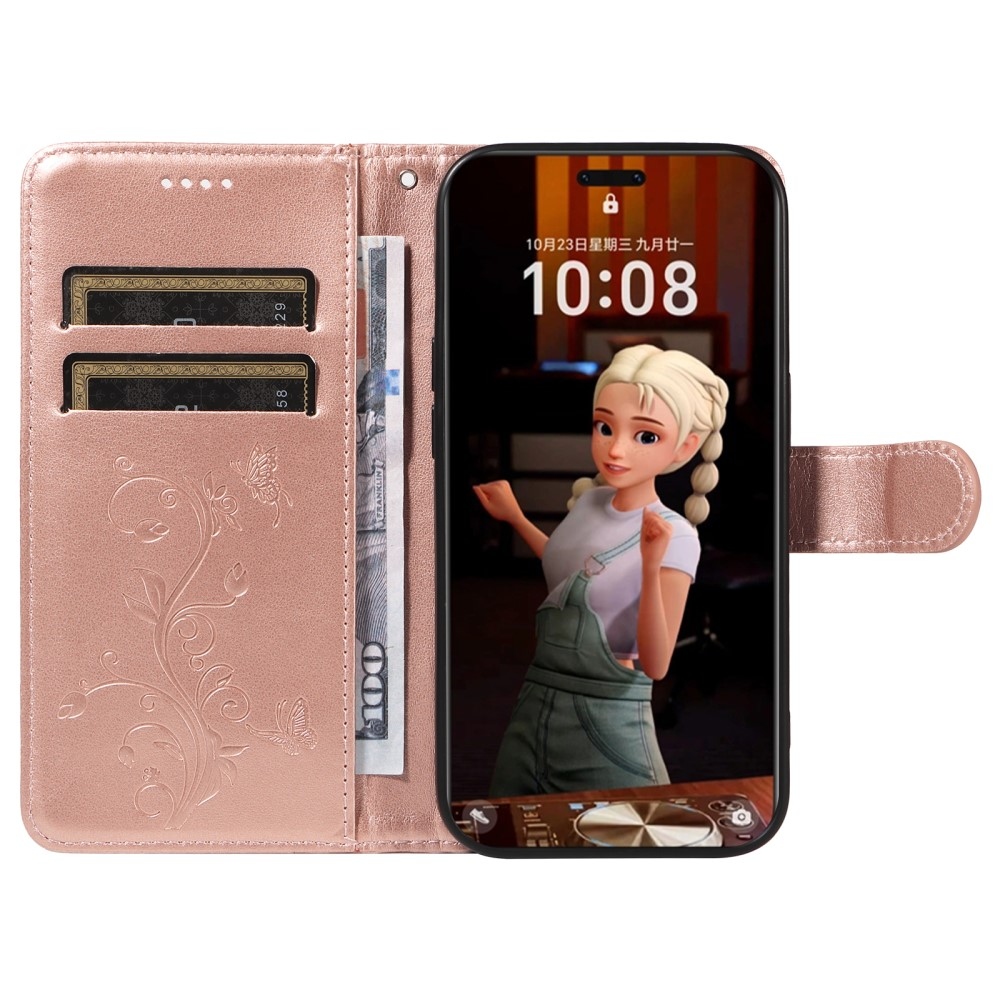 Flowery knížkové pouzdro na Honor Magic 7 Pro 5G - růžovozlaté