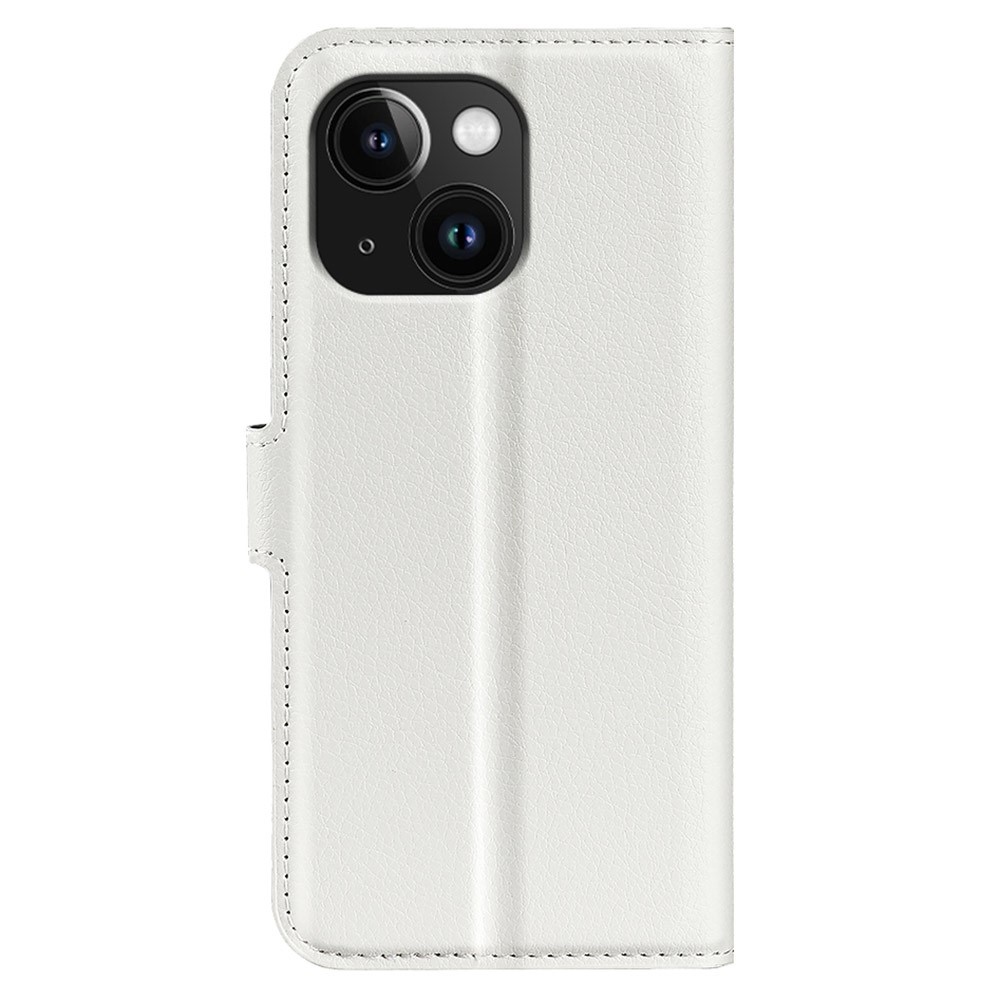 Litchi knížkové pouzdro na iPhone 15 Plus - bílé