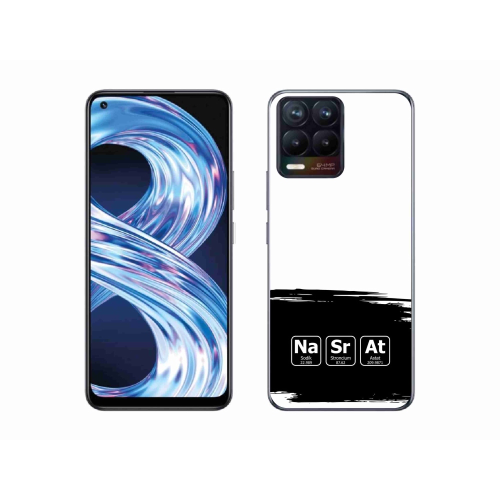 Gelový kryt mmCase na Realme 8 4G - chemické prvky černobílé pozadí