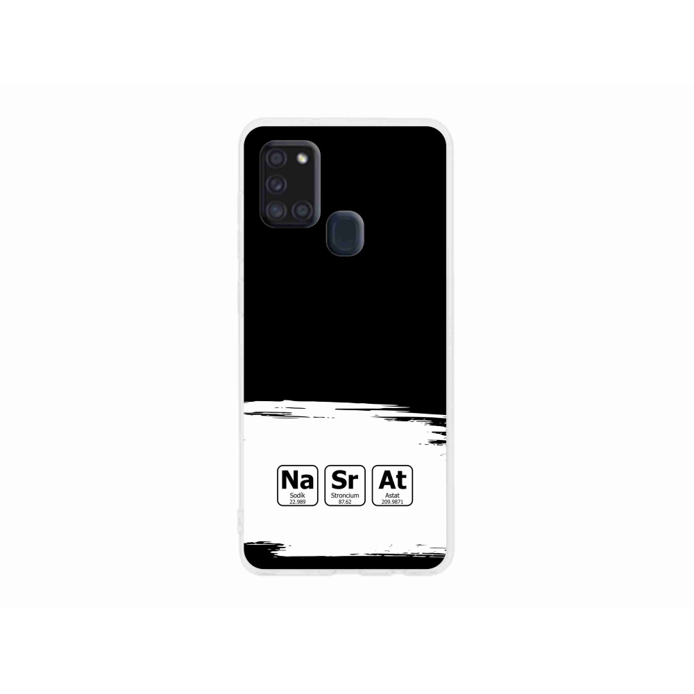 Gelový kryt mmCase na Samsung Galaxy A21s - chemické prvky bíločerné pozadí