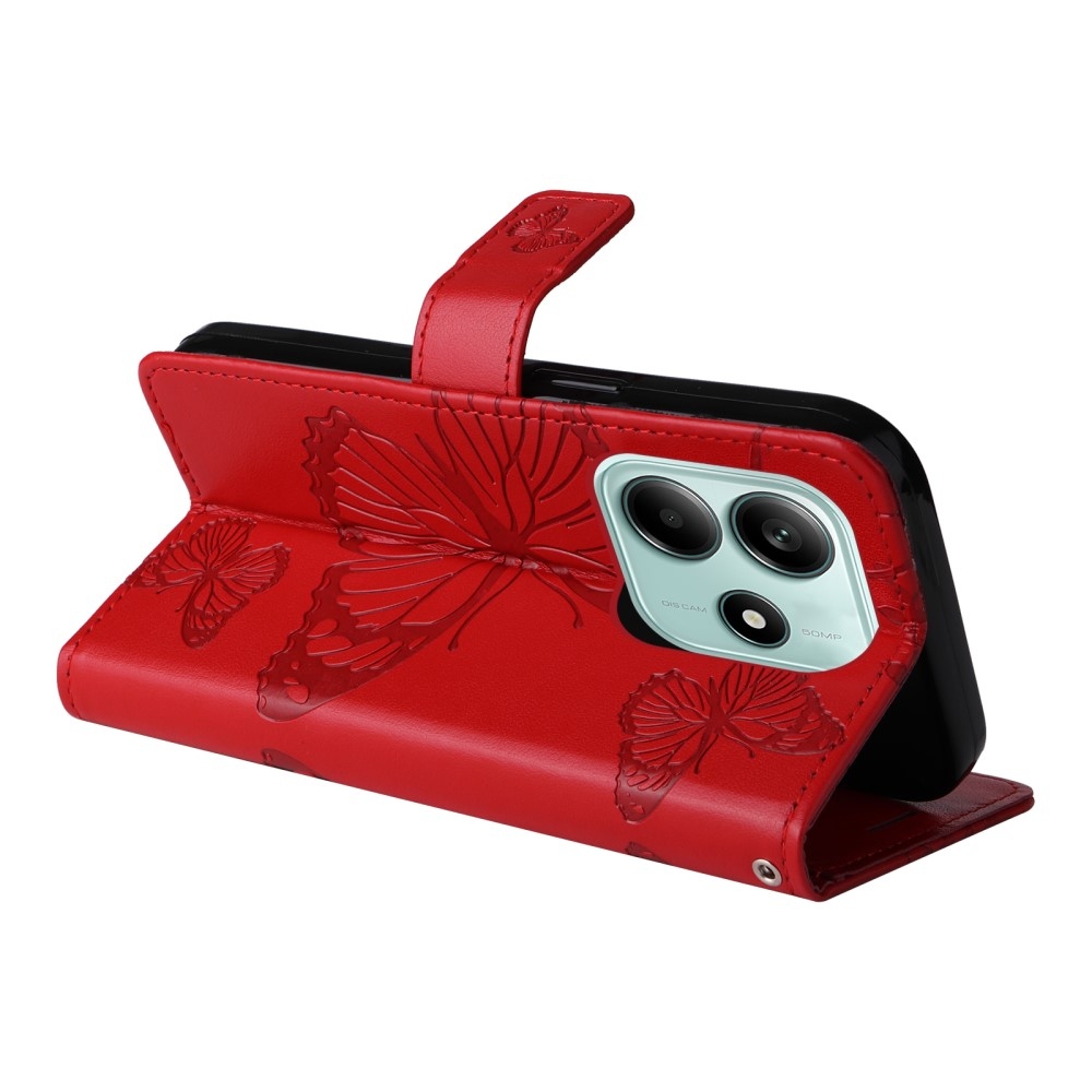 Big Butterfly knížkové pouzdro na Xiaomi Redmi Note 14 5G - červené