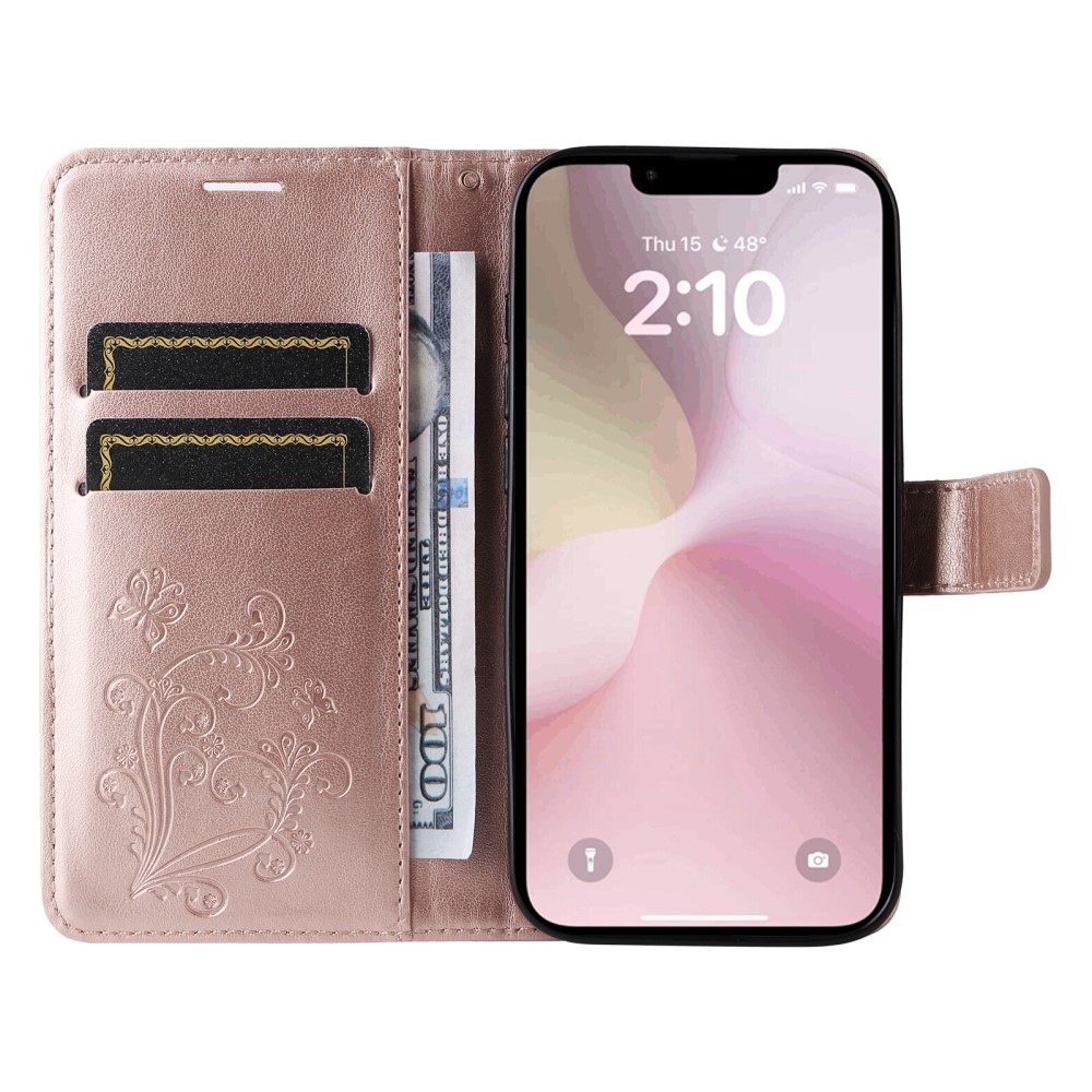 Big Butterfly knížkové pouzdro na iPhone 16e - růžovozlaté