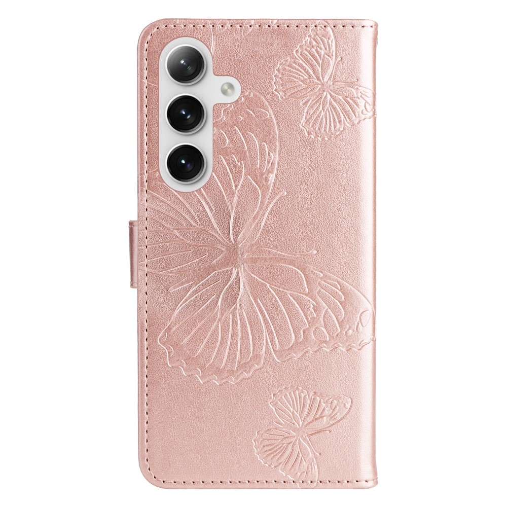 Big Butterfly knížkové pouzdro na Samsung Galaxy S25 - růžovozlaté