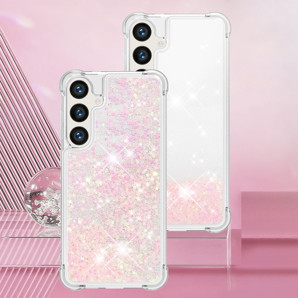 Glitter přesýpací gelový obal na mobil Samsung Galaxy S24+ - růžový/hvězdičky