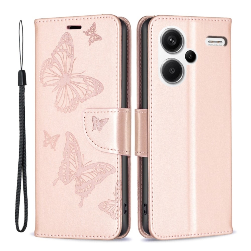 Butterfly knížkové pouzdro na Xiaomi Redmi Note 13 Pro+ 5G - růžovozlaté