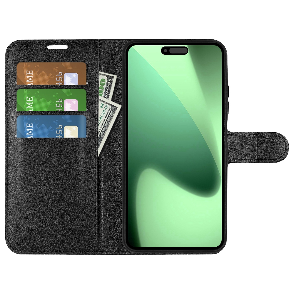 Litchi knížkové pouzdro na iPhone 17 Pro - černý
