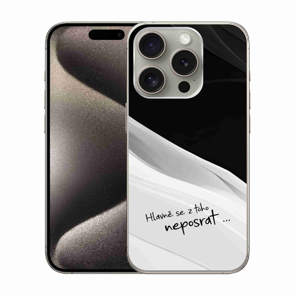 Gelový kryt mmCase na iPhone 15 Pro - vtipný text 13 bíločerné pozadí
