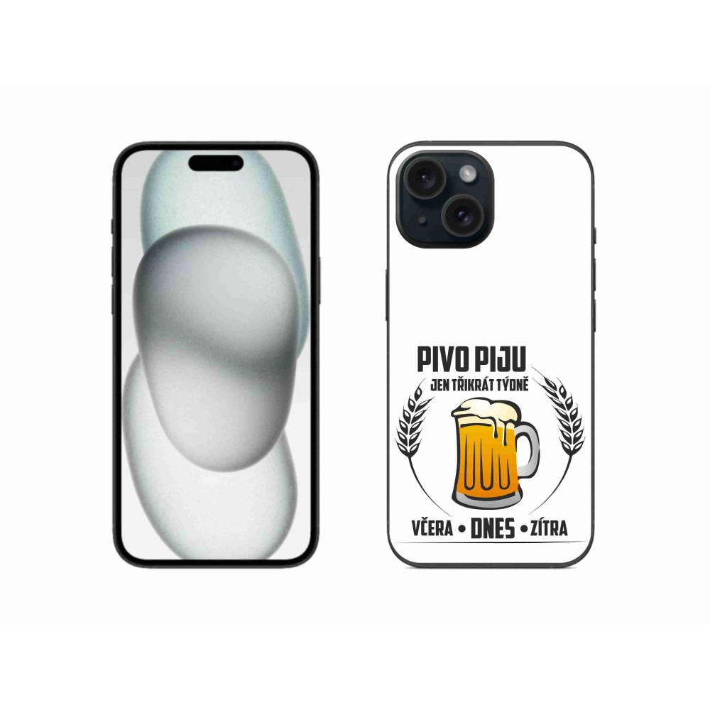 Gelový kryt mmCase na iPhone 15 - pivní motiv bílé pozadí