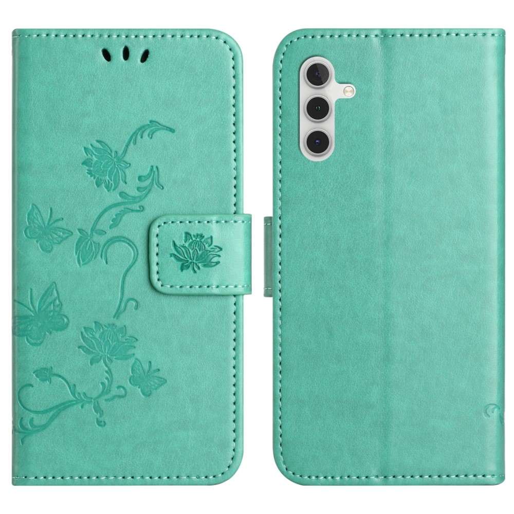 Flower knížkové pouzdro na Samsung Galaxy A56 5G - modrozelené