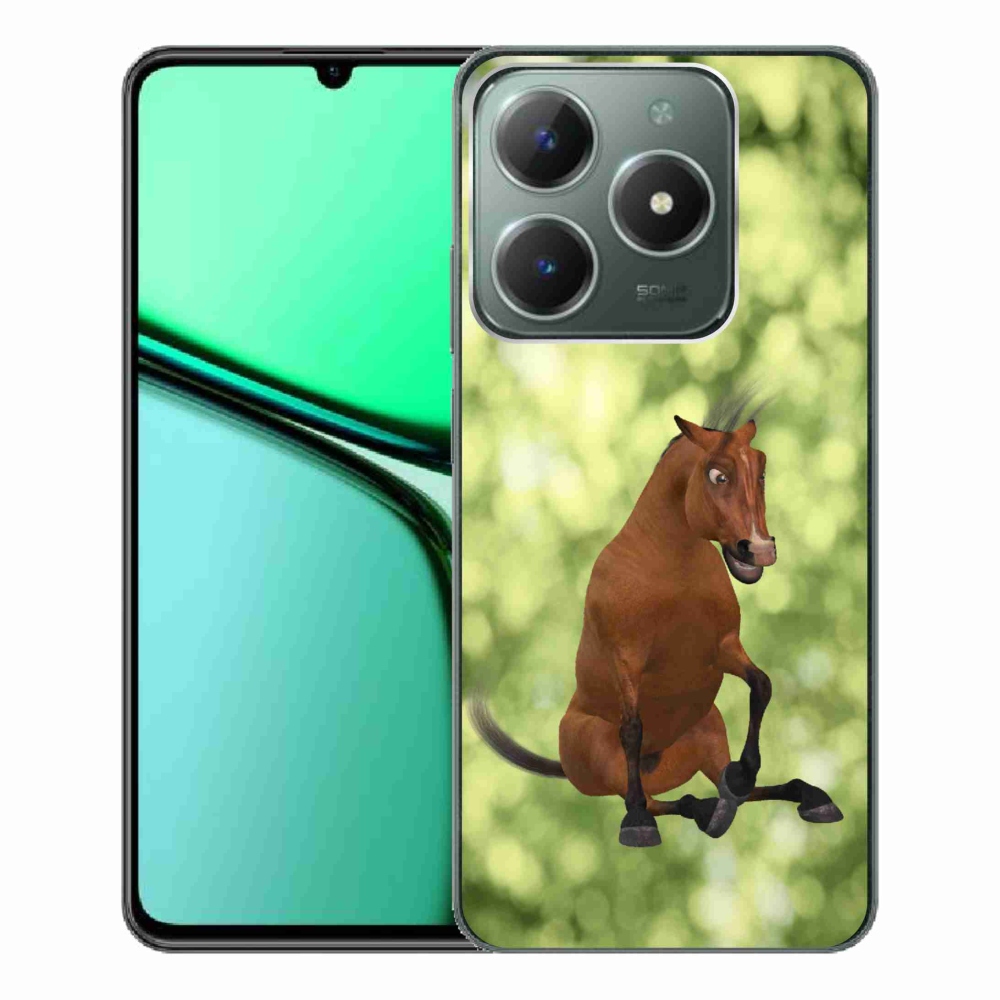 Gelový kryt mmCase na Realme C61 - hnědý kreslený kůň 1