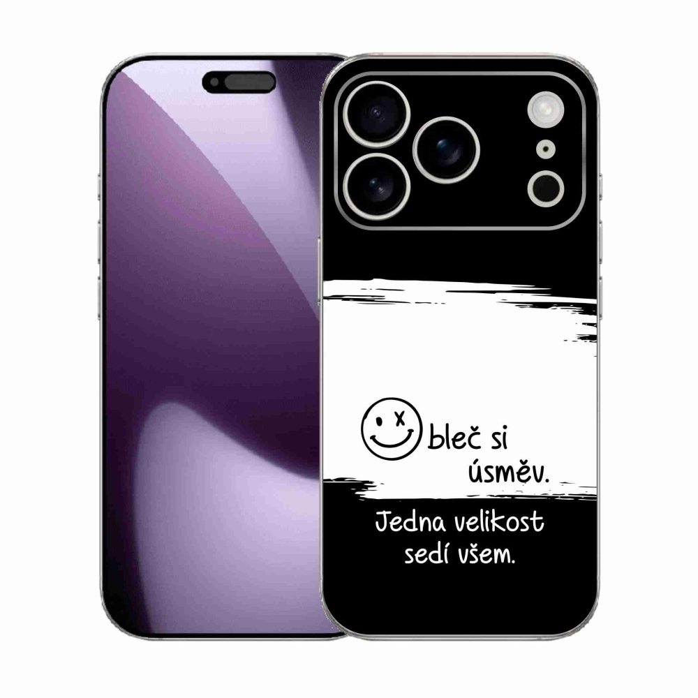 Gelový kryt mmCase na iPhone 17 Pro - vtipný text 8 bíločerné pozadí