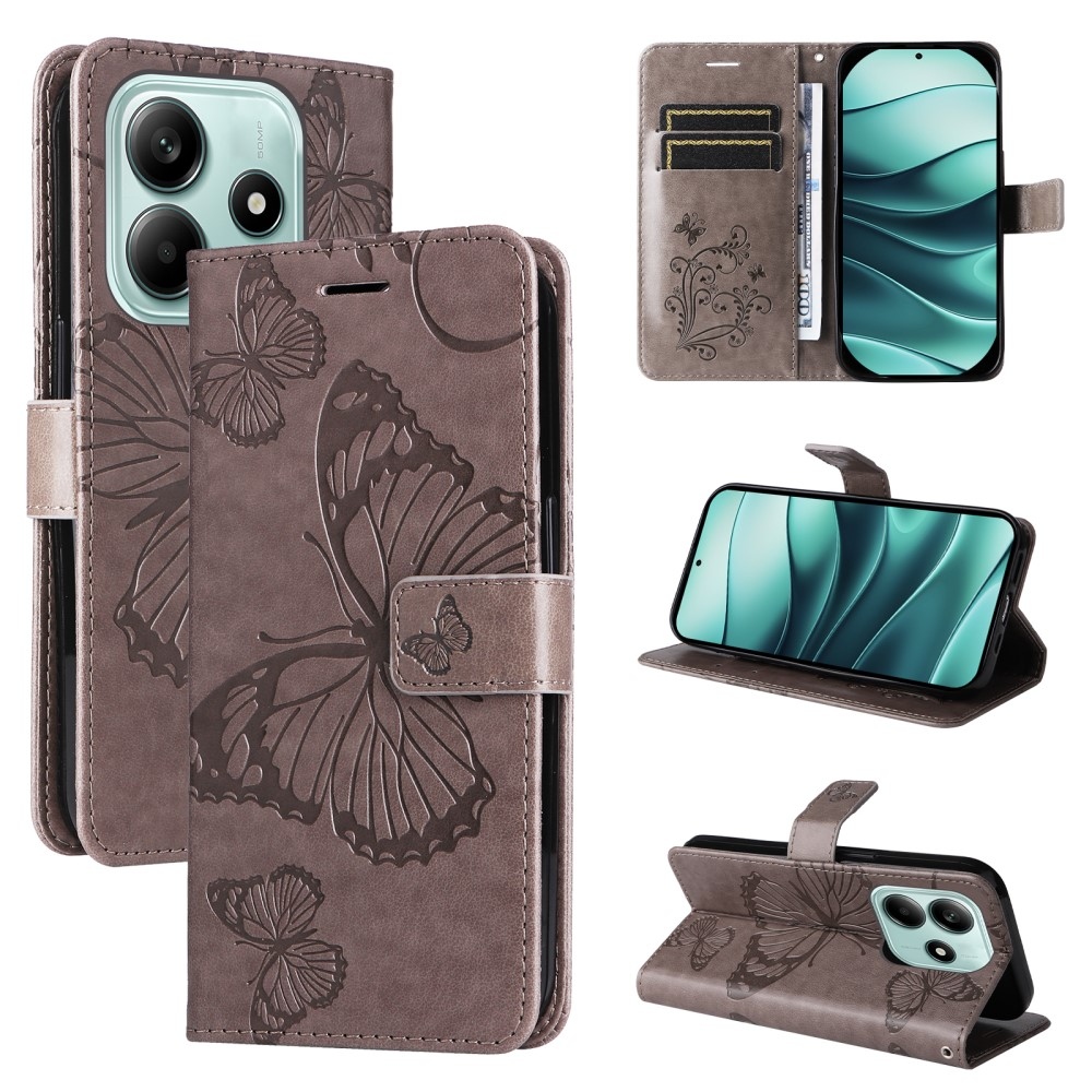Big Butterfly knížkové pouzdro na Xiaomi Redmi Note 14 5G - šedé