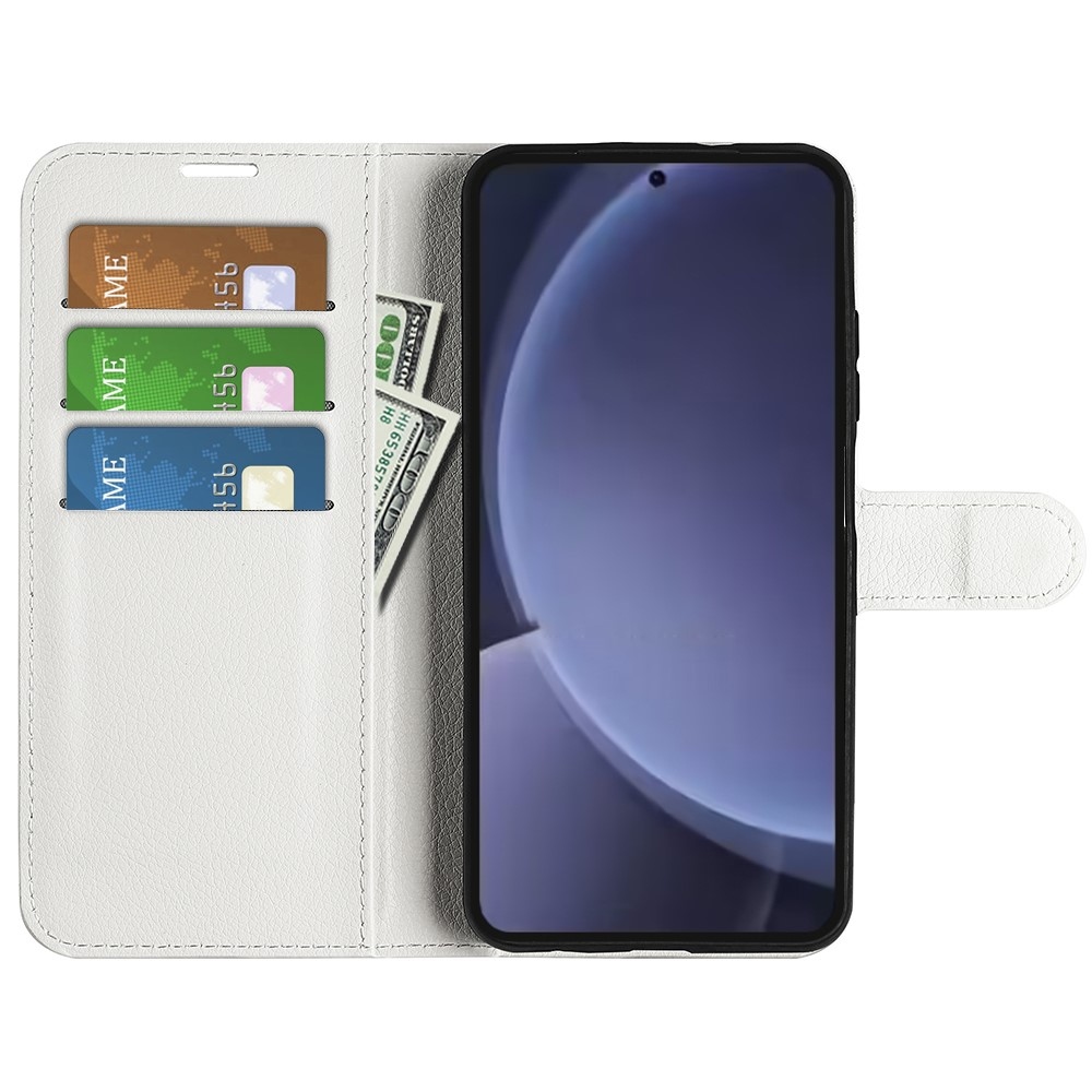 Litchi knížkové pouzdro na Samsung Galaxy S25+ - bílé